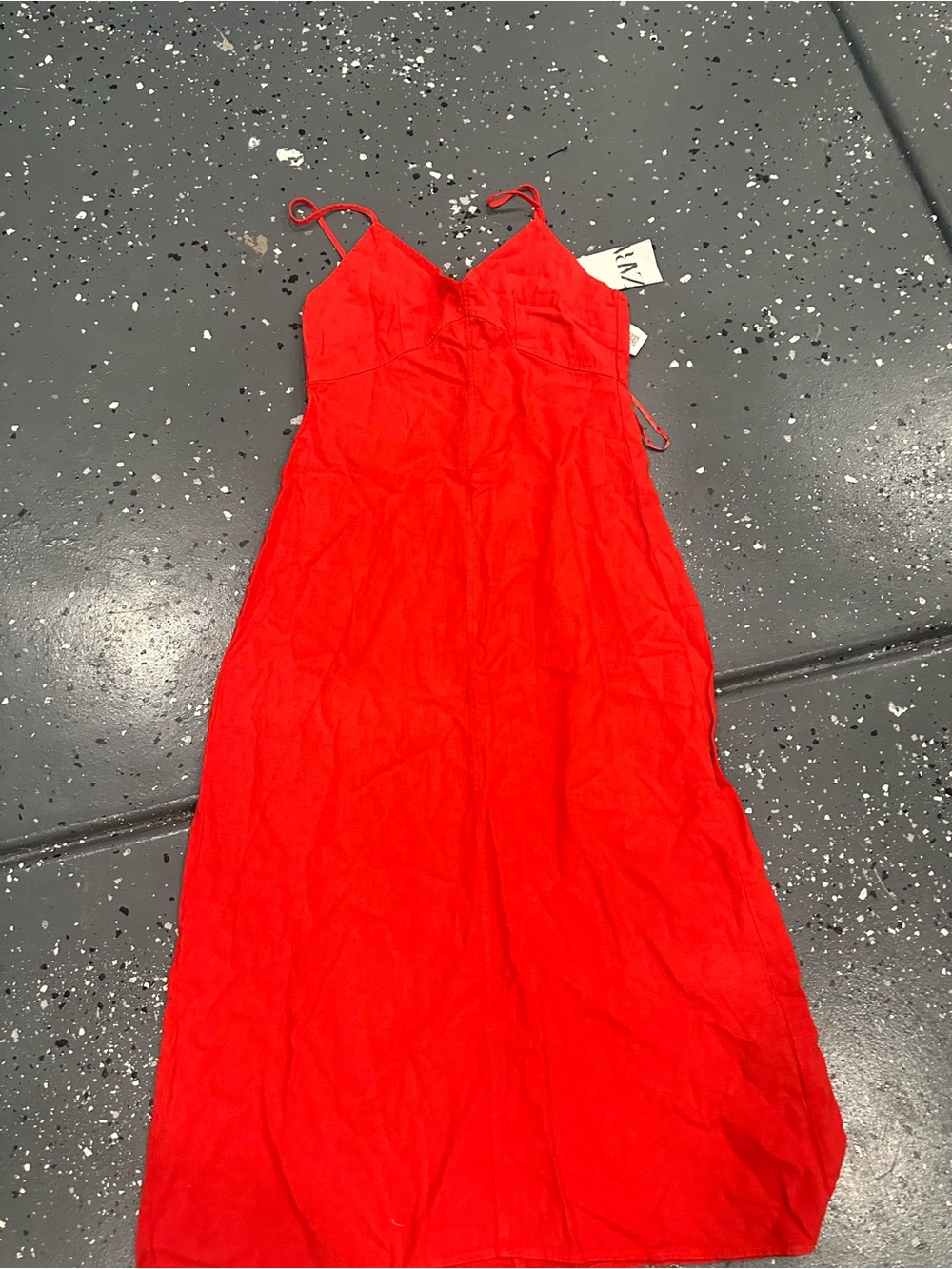Zara linen Red Spaghetti Strap Maxi Dress